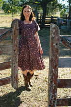 Load image into Gallery viewer, the sunday dress ~ plum brown tiny floral custom order only 1x available