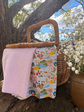Load image into Gallery viewer, Homemakers Apron 🧺 custom made ducks by the pond with pink ruffles only 1 available
