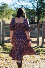 Load image into Gallery viewer, the sunday dress ~ plum brown tiny floral custom order only 1x available
