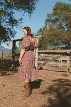 Load image into Gallery viewer, the sunday dress ~ plum brown tiny floral custom order only 1x available
